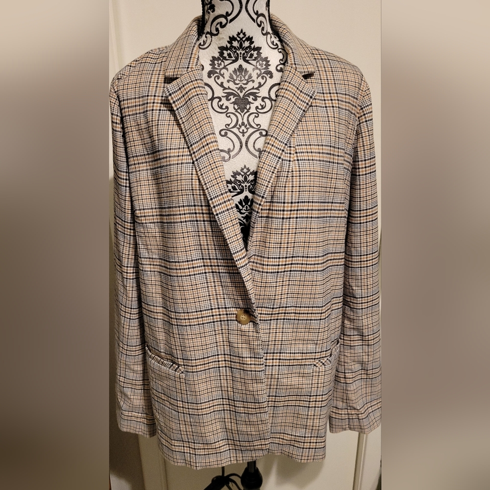 J.Jill Plaid Casual Blazer Sz M Tall